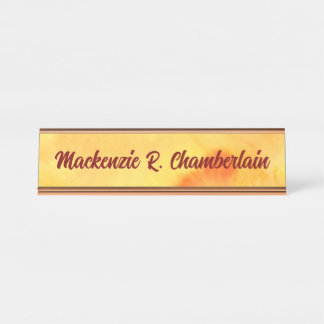 黄色の大理石抽象芸術（スクリプト内の名前あり） デスクネームプレート