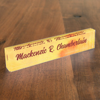 黄色の大理石抽象芸術（スクリプト内の名前あり） デスクネームプレート