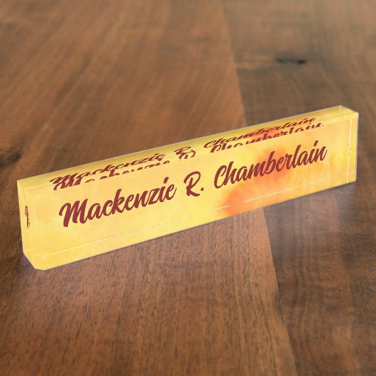 黄色の大理石抽象芸術（スクリプト内の名前あり） デスクネームプレート (側面)