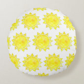 黄色の太陽の水色パターン ラウンドクッション (正面)
