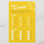 黄色の太陽の赤ちゃんシャワー単語検索ベビーマッチゲーム チラシ (裏面)