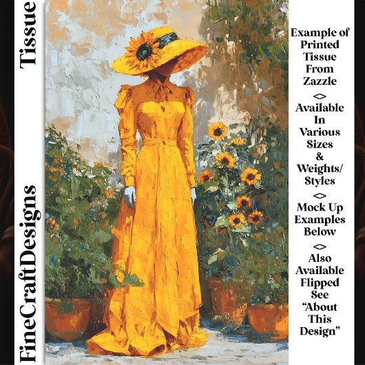 黄色の女性とSunflower Hat DT1R Decopage 薄葉紙