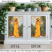 黄色の女性とSunflower Hat DT1R Decopage 薄葉紙