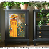 黄色の女性とSunflower Hat DT1R Decopage 薄葉紙