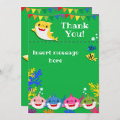 黄色の子供のサメのグリーンの誕生日 サンキューカード (正面/裏面)