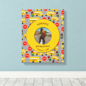 黄色の学校バス学校の最初の日カスタム写真 キャンバスプリント (インサイチュ (ウッドフロア))