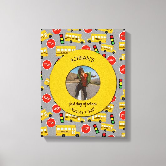 黄色の学校バス学校の最初の日カスタム写真 キャンバスプリント (正面)