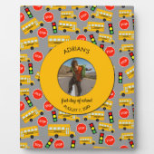 黄色の学校バス学校の最初の日カスタム写真 フォトプラーク (正面)