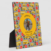 黄色の学校バス学校の最初の日カスタム写真 フォトプラーク (側面)