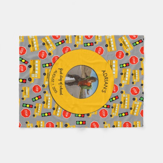 黄色の学校バス学校の最初の日カスタム写真 フリースブランケット (正面(横))