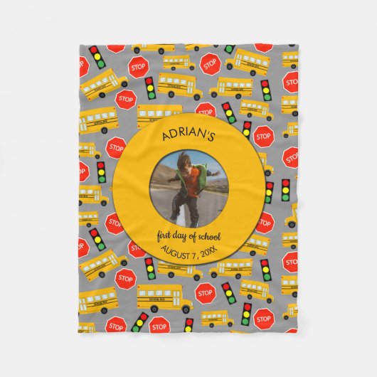 黄色の学校バス学校の最初の日カスタム写真 フリースブランケット (正面)