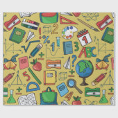 黄色の学校用品とシームレスなパターン ラッピングペーパー (フラット)