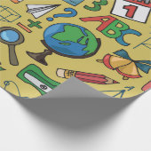 黄色の学校用品とシームレスなパターン ラッピングペーパー (角)