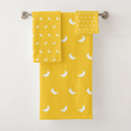 黄色の小さな白いバナナのシルエット バスタオルセット