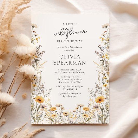 黄色の小さな野生の花の赤ちゃんシャワー 招待状