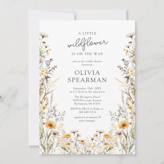 黄色の小さな野生の花の赤ちゃんシャワー 招待状 (正面)