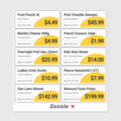 黄色の小売食料品価格ラベル シール (シート)