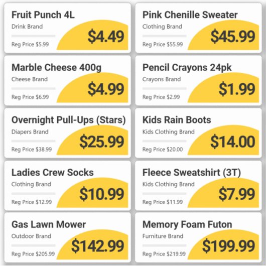 黄色の小売食料品価格ラベル シール (正面)