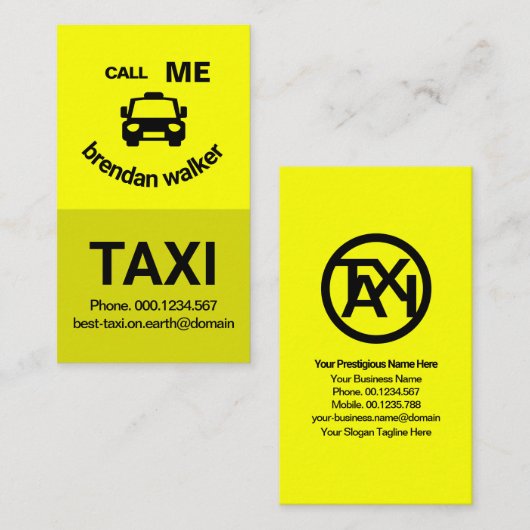 黄色の層かわいい笑顔タクシー顔タクシー運転手 名刺 (正面/裏面)