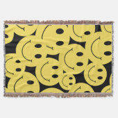黄色の幸せな顔スマイルブラック スローブランケット (正面)