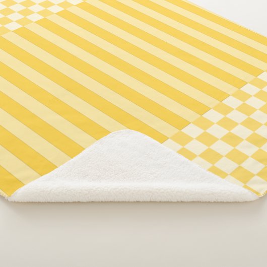 黄色の幾何学的なチェックとストライプ シェルパブランケット (3/4)