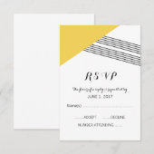 黄色の幾何学的ストライプな応答カード 出欠カード (正面/裏面)