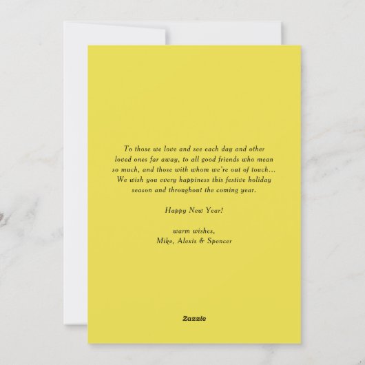 黄色の幾何学的タイポグラフィ写真ハッピーニューイヤー シーズンカード (裏面)