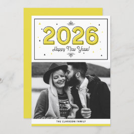 黄色の幾何学的タイポグラフィ写真ハッピーニューイヤー シーズンカード