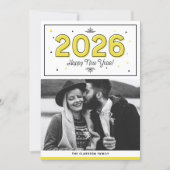 黄色の幾何学的タイポグラフィ写真ハッピーニューイヤー シーズンカード (正面)