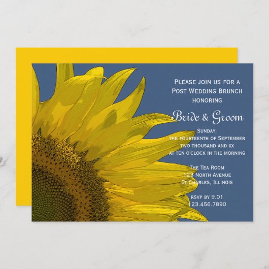 黄色の庭のひまわり 夏のウェディング ブランシュ 招待状 (正面/裏面)