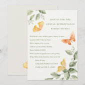 黄色の庭の葉の蝶 年間ピクニック 招待状 (正面/裏面)