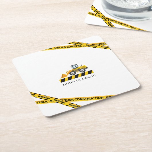 黄色の建築ダンプトラックのパーティー供給 スクエアペーパーコースター (アングル)