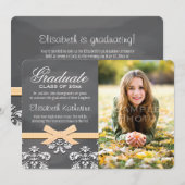 黄色の弓チョークボードレース卒業発表 招待状 (正面/裏面)