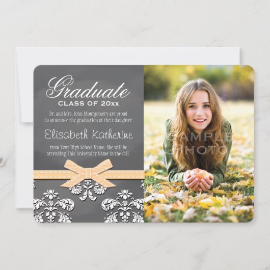 黄色の弓チョークボードレース卒業発表 招待状 (正面)