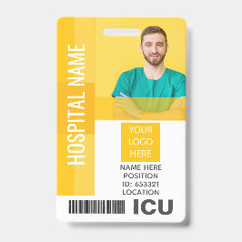 黄色の従業員の写真、バーコード、ロゴICU ID バッジ