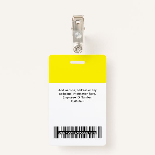 黄色の従業員名ビジネスロゴスタッフラベル バッジ (裏面クリップ)