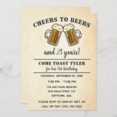 黄色の応援がビール21歳の誕生日パーティー 招待状 (正面/裏面)