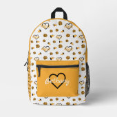 黄色の応援ハート、ポンポン、メガフォンパターン プリントバックパック (正面)