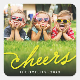 黄色の応援書道スクリプトフォトホリデー スクエアシール