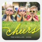 黄色の応援書道スクリプトフォトホリデー スクエアシール (正面)