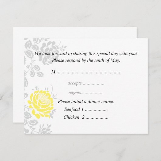 黄色の応答カード結婚式招待状RSVP 出欠カード (正面/裏面)