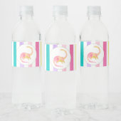 黄色の恐竜とパステルストライプの ペットボトルラベル (ボトル)