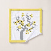 黄色の愛の鳥の灰色のさくらんぼの木縁どの花 バスタオルセット (ウォッシュタオル)