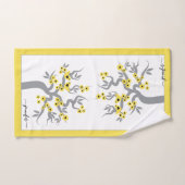 黄色の愛の鳥の灰色のさくらんぼの木縁どの花 バスタオルセット (ハンドタオル)