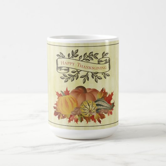 黄色の感謝祭カボチャとスカッシュ コーヒーマグカップ (中央)