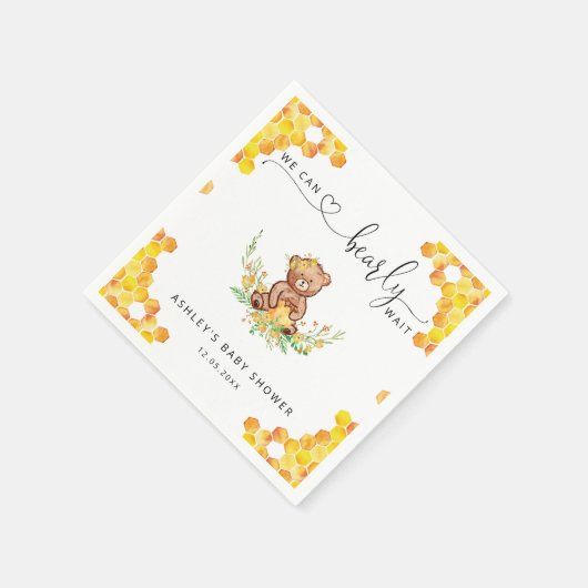 黄色の我々は赤ちゃんシャワーナプキンを待つことができる スタンダードカクテルナプキン (角)