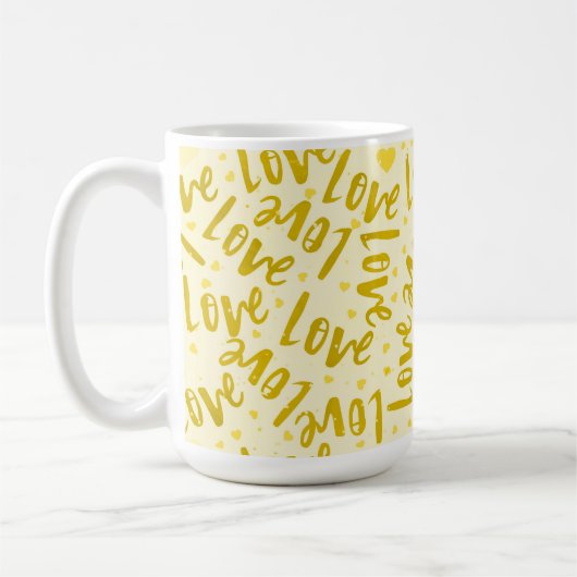 黄色の手の色合い引きバレンタインの愛 コーヒーマグカップ (左)