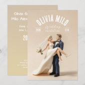 黄色の手をつなぐアートワーク 結婚式 招待状 (正面/裏面)