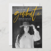 黄色の手書きブラシスクリプト4写真卒業 案内状 (正面)