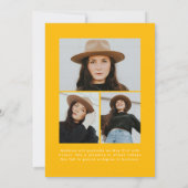 黄色の手書きブラシスクリプト4写真卒業 案内状 (裏面)